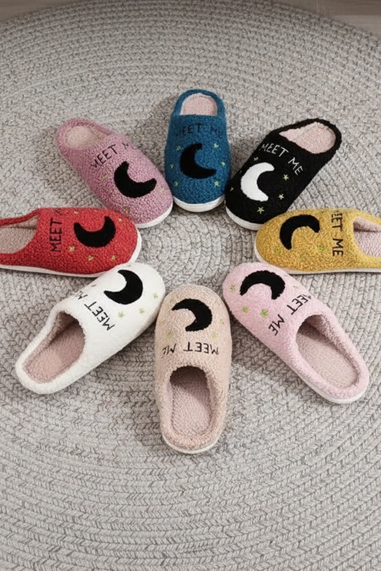Meet Me at Midnight Clock & Moon Plush Women's Slippers