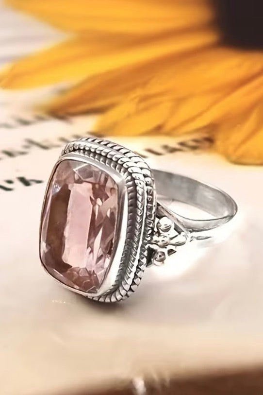 Pink Cubic Zirconia Rectangular Retro Ring