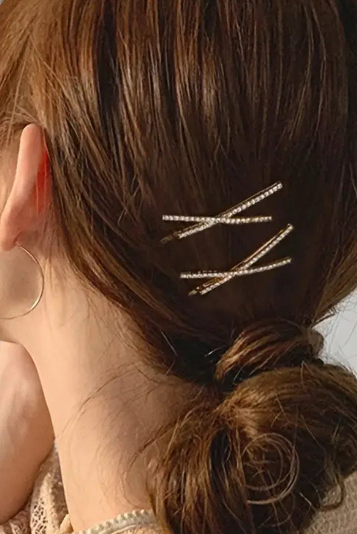 Rhinestone X Shaped Barrett Hair Clips Set of 8