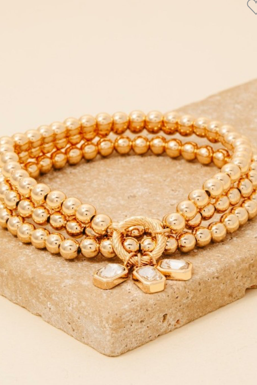 Wish Rhinestone Charm Beaded Bracelet Gold or Silver