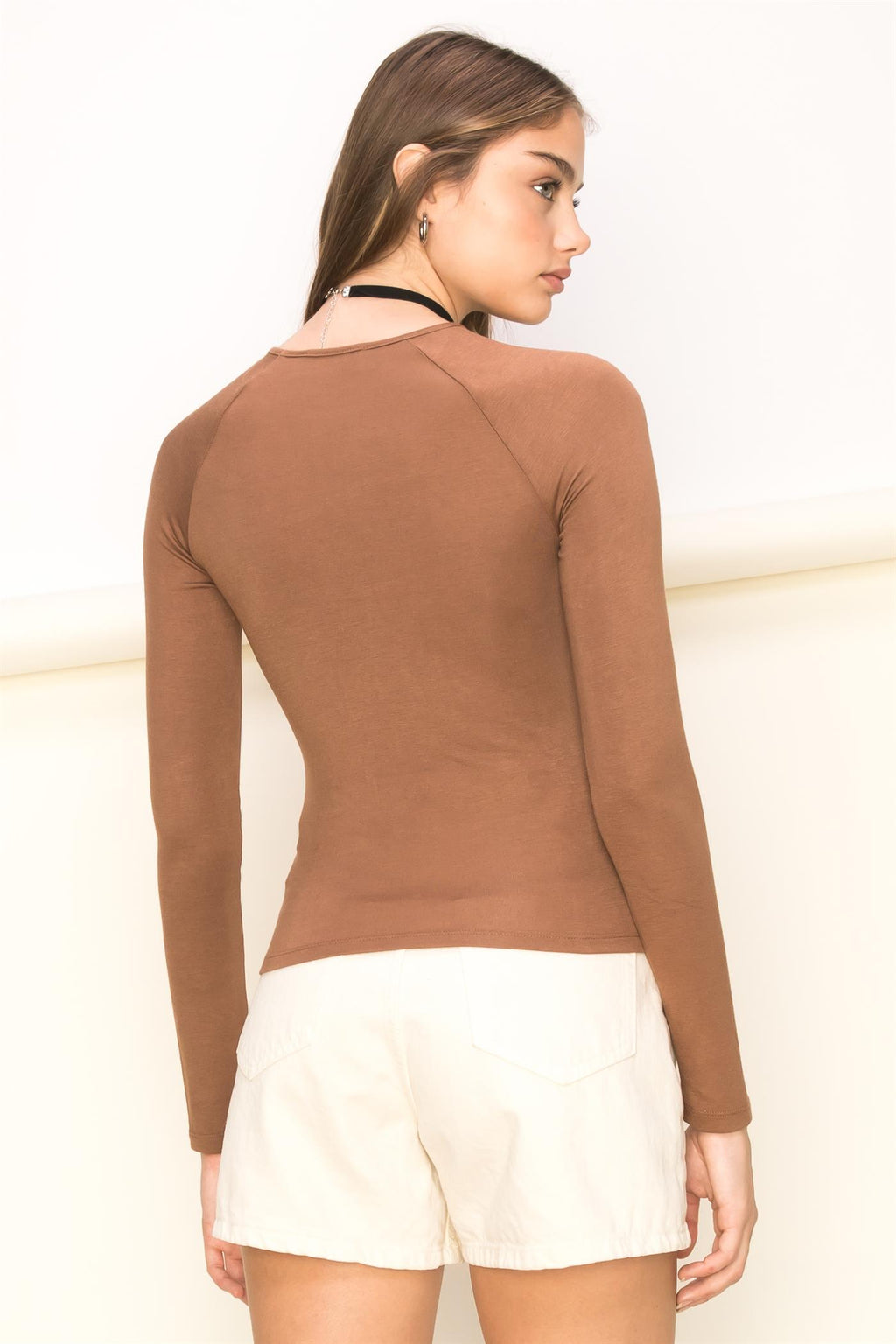 Double Zero Delicate Brown Charms Cut Out Top