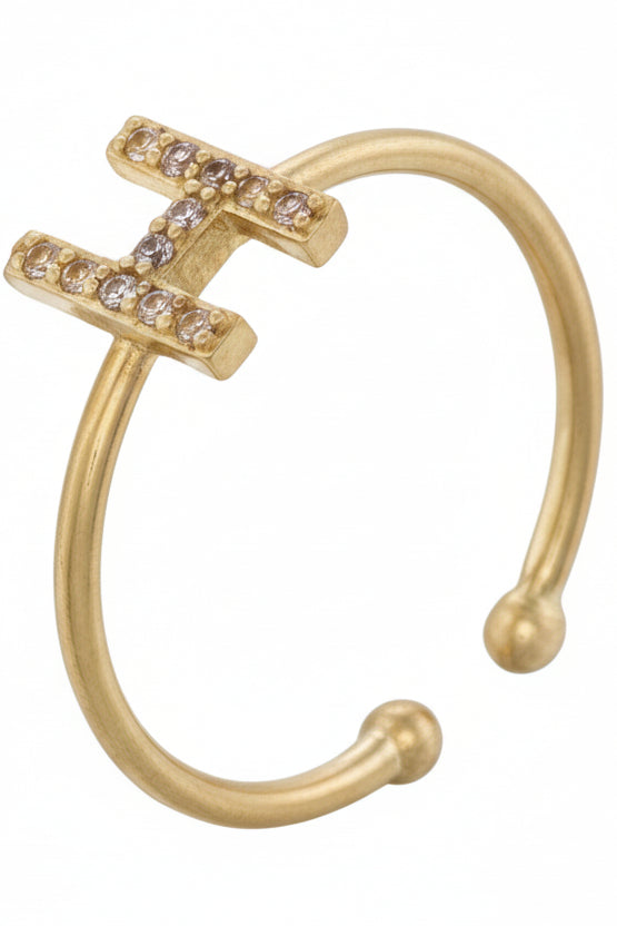 Letter Initial Micro Zirconia Gold Adjustable Ring