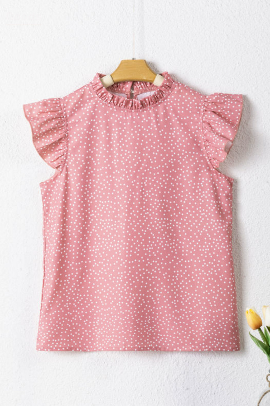 Ruffle Flutter Sleeve Pink Polka Dot Blouse