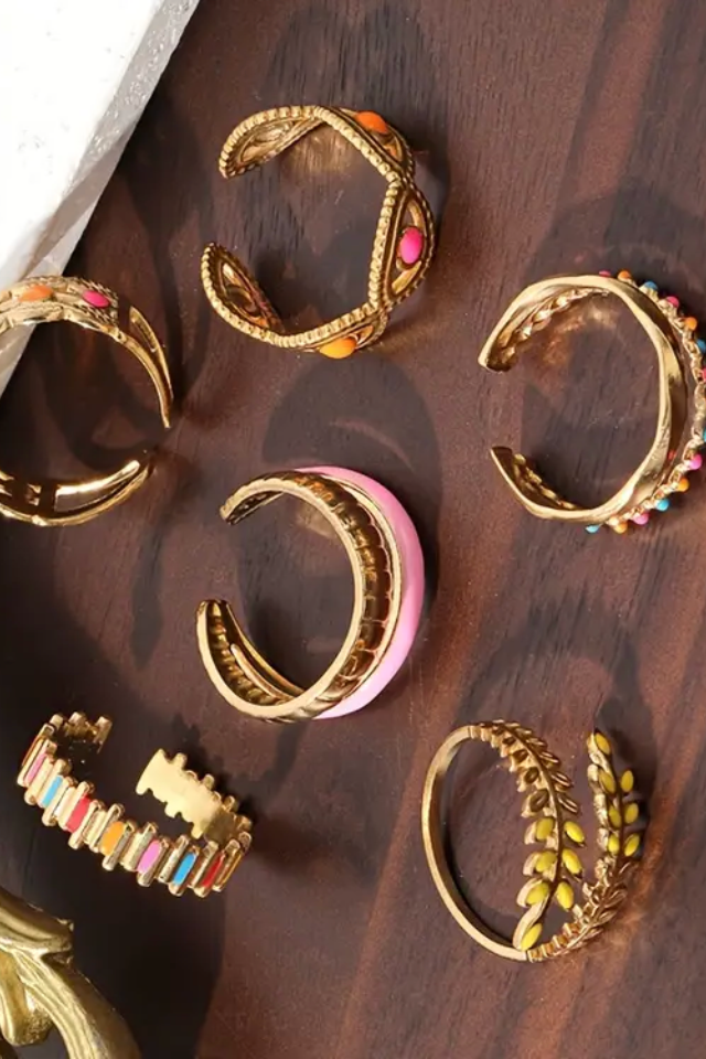 Colorful Stainless Steel Adjustable 6 Piece Ring Set