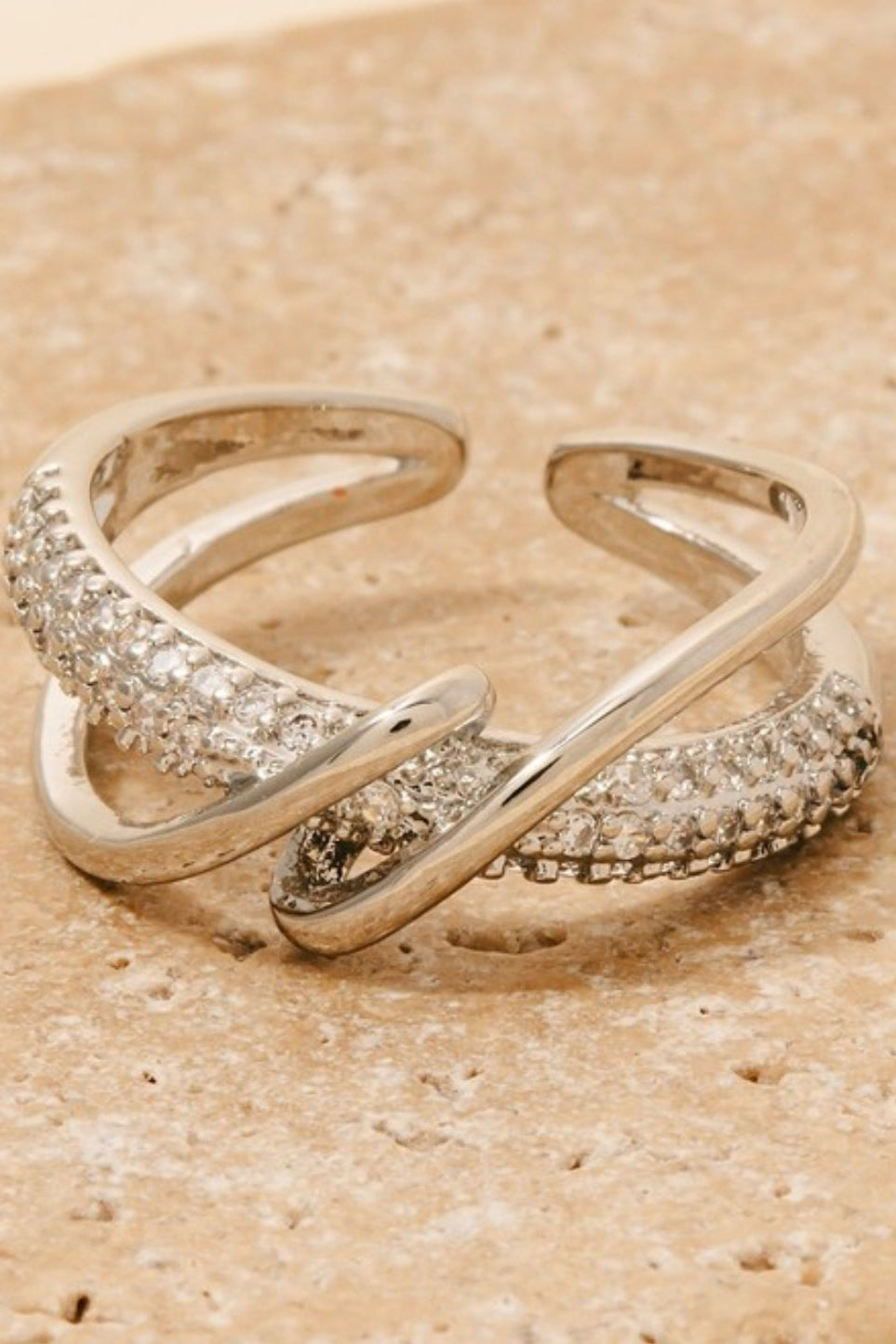 Mod Sky Wrapped Pave Row Open Band Silver or Gold Ring