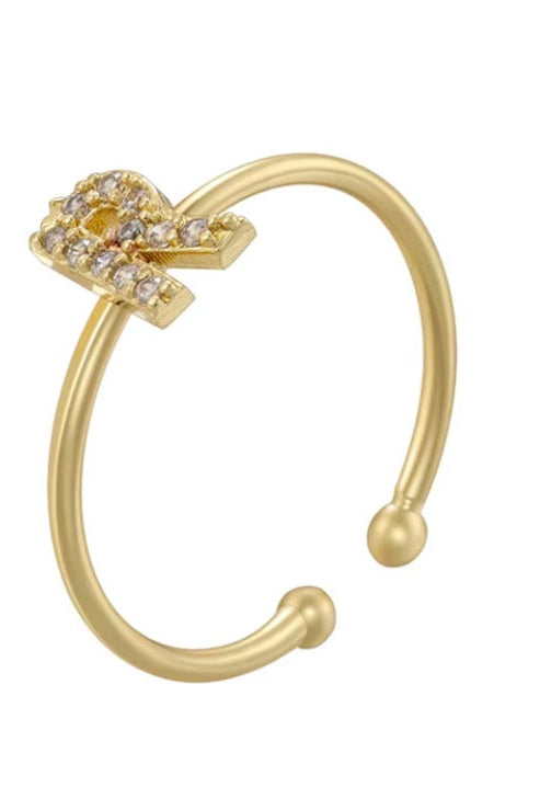Letter Initial Micro Zirconia Gold Adjustable Ring