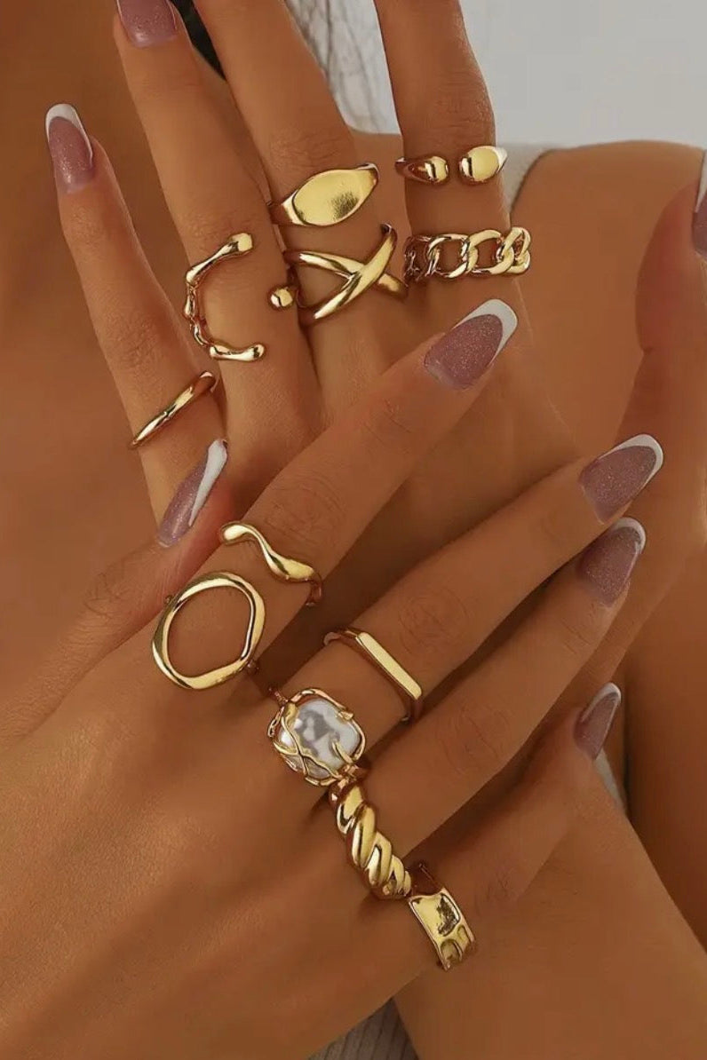 Stacking Ring Chic Set of 12 Rings Gold or Silver