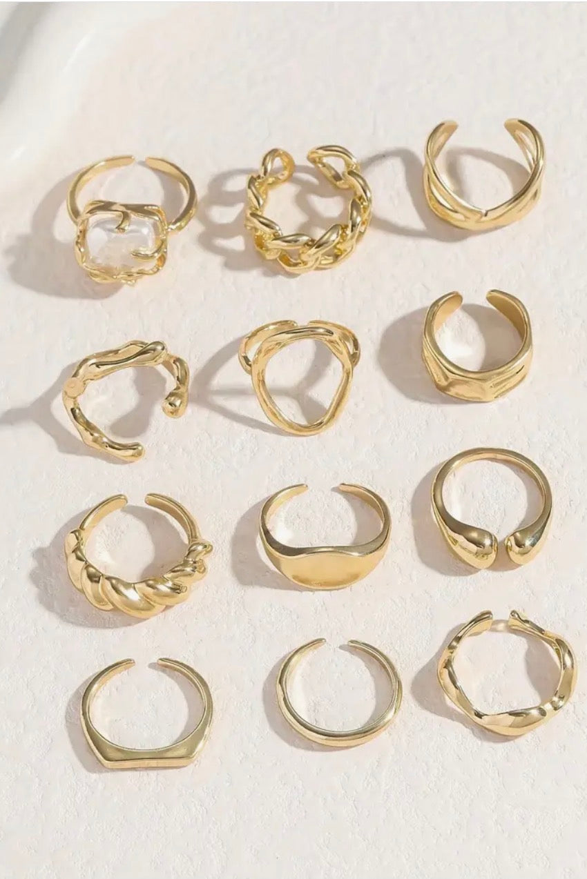 Stacking Ring Chic Set of 12 Rings Gold or Silver