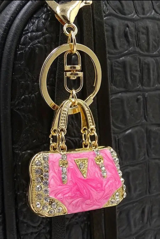 Crystal and Gold Bag Charm or Key Chain 2 Colors