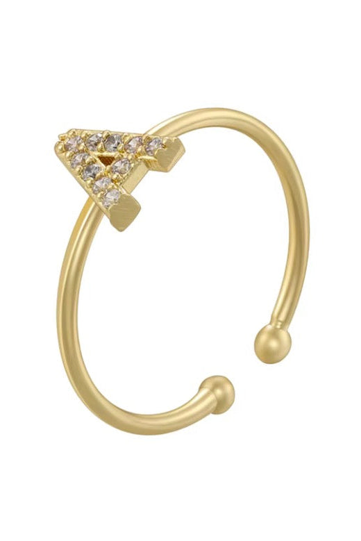 Letter Initial Micro Zirconia Gold Adjustable Ring