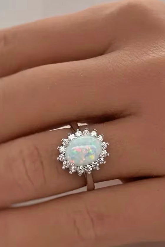 Fashion Synthetic Opal Silver Plated Statement Ring