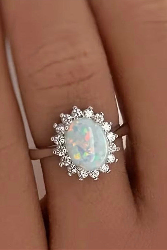 Fashion Synthetic Opal Silver Plated Statement Ring