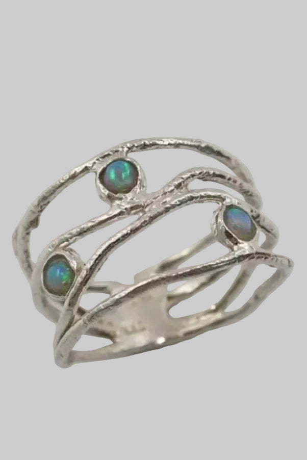 Hollow Blue Zircon Circles Shiny Silver Fashion Ring