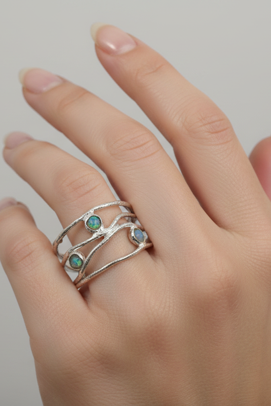 Hollow Blue Zircon Circles Shiny Silver Fashion Ring