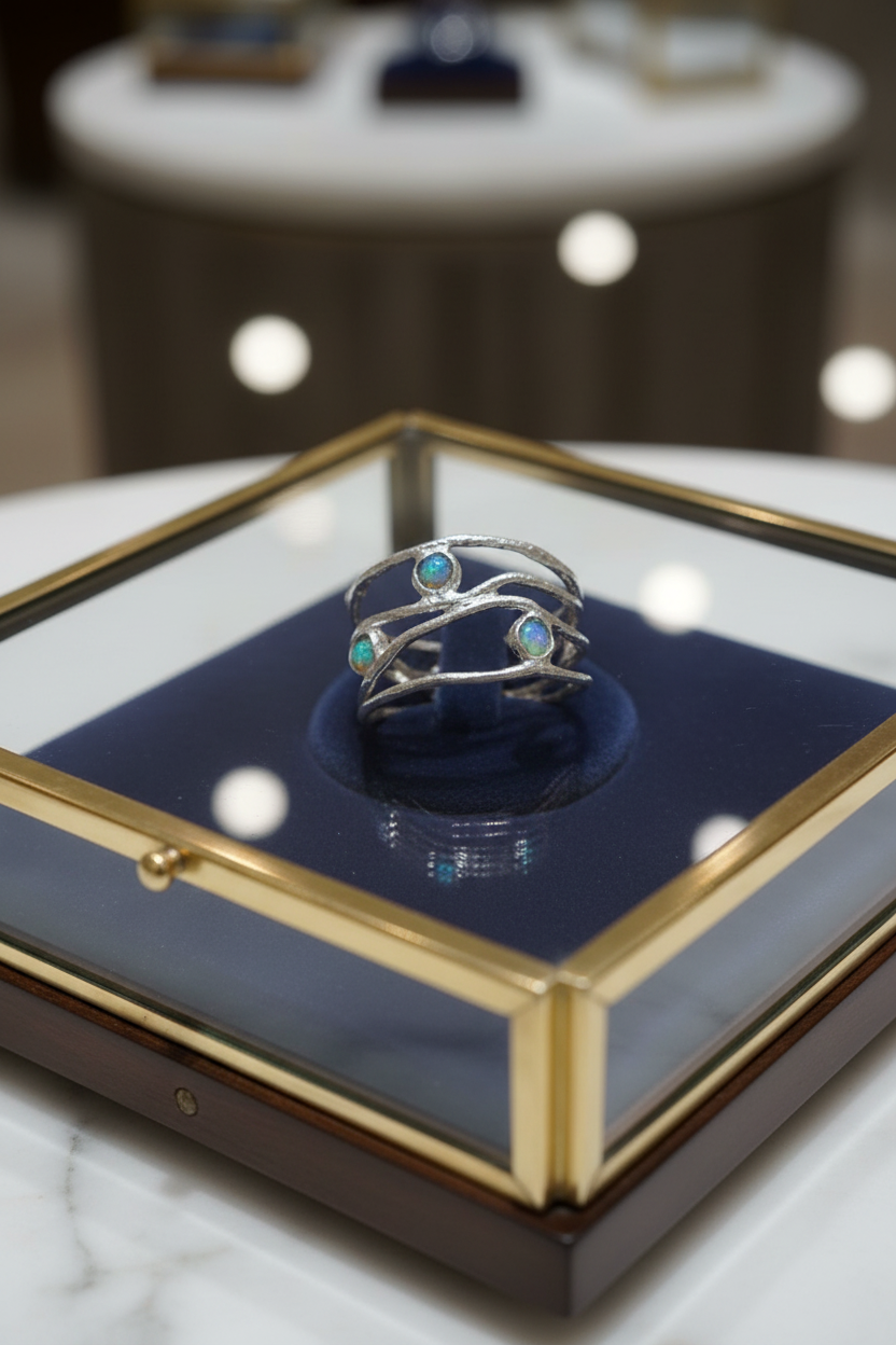 Hollow Blue Zircon Circles Shiny Silver Fashion Ring