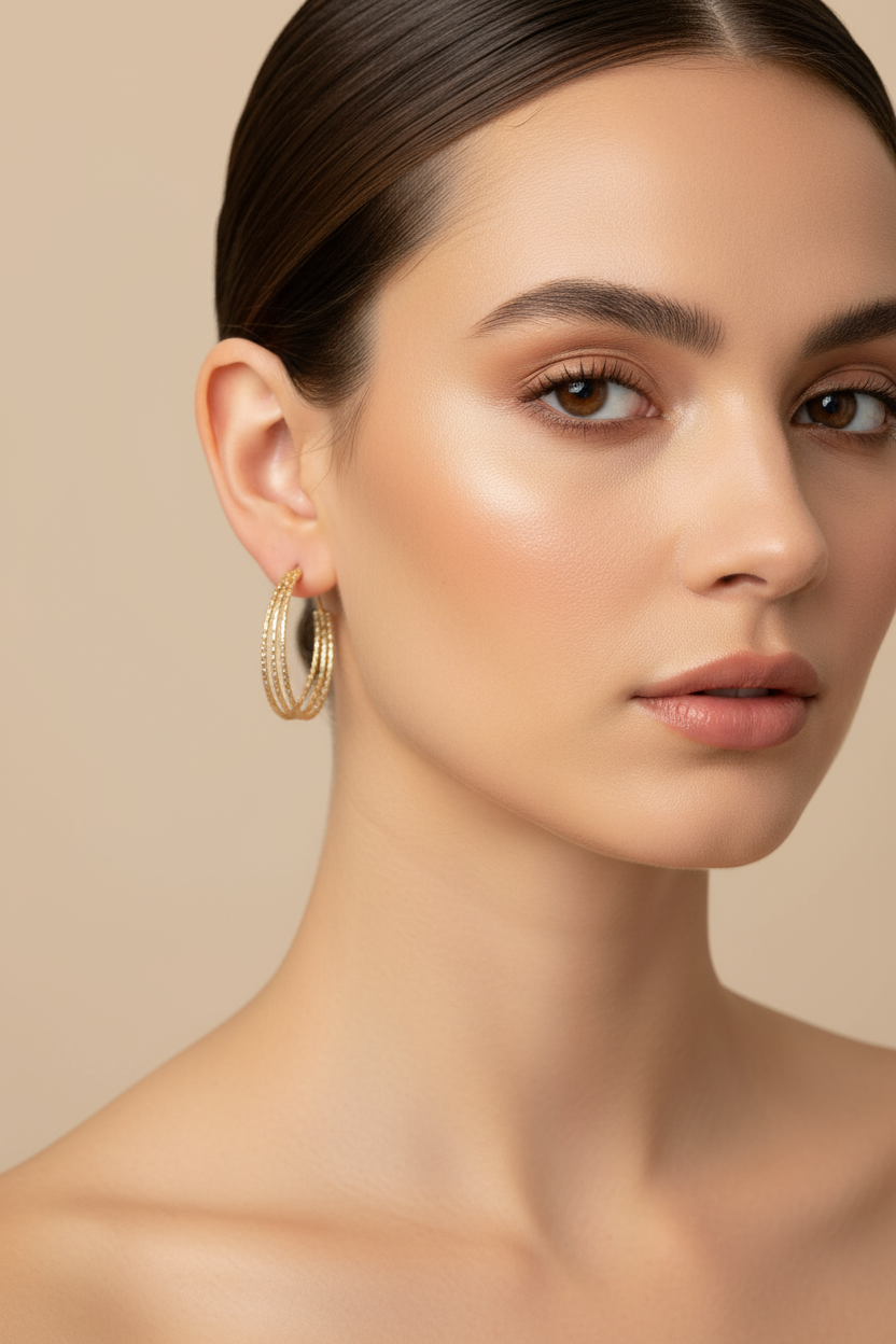 Pomina Gold Triple Hoop Earrings