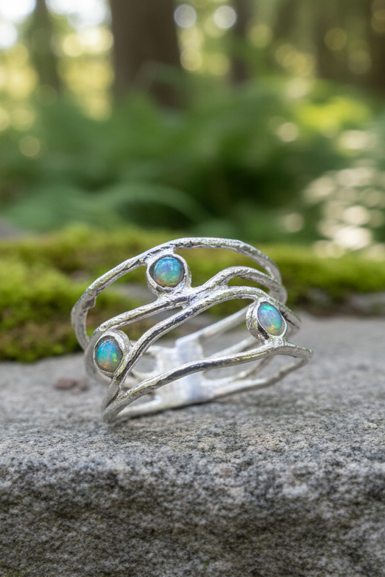 Hollow Blue Zircon Circles Shiny Silver Fashion Ring