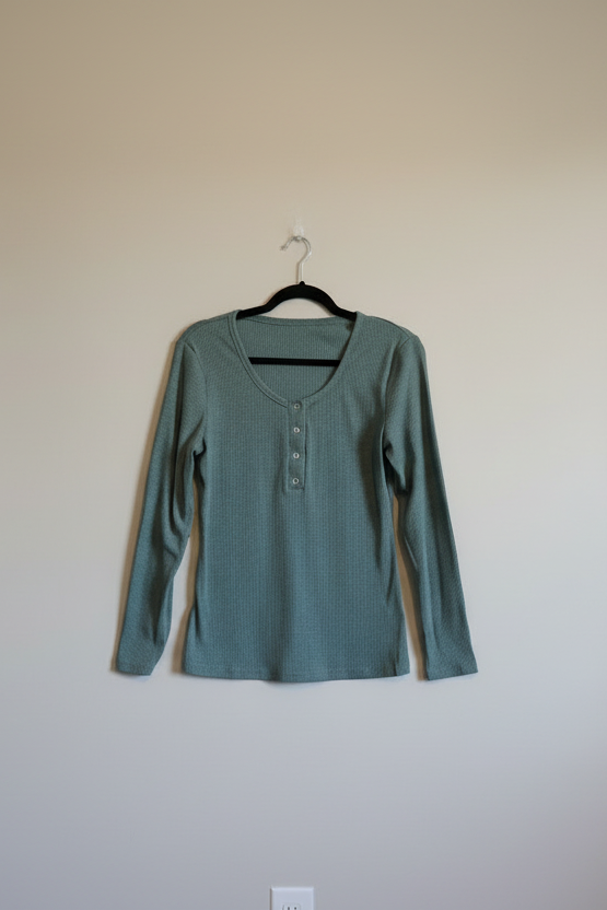 Sky Blue Scoop Neck Button Front Long Sleeve Knitted Top