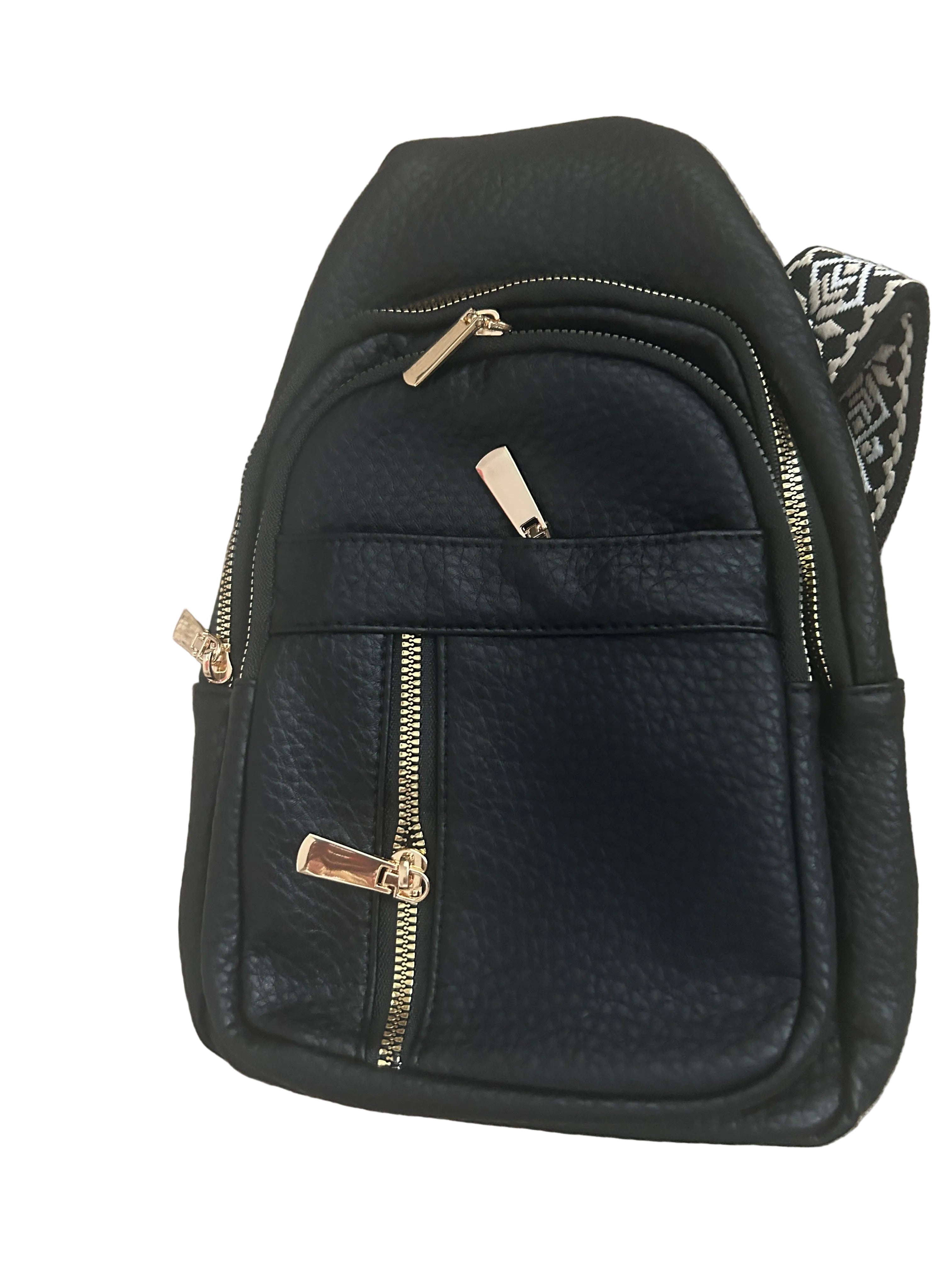 Black Vegan Pebble Leather Crossbody Sling Chest Pack