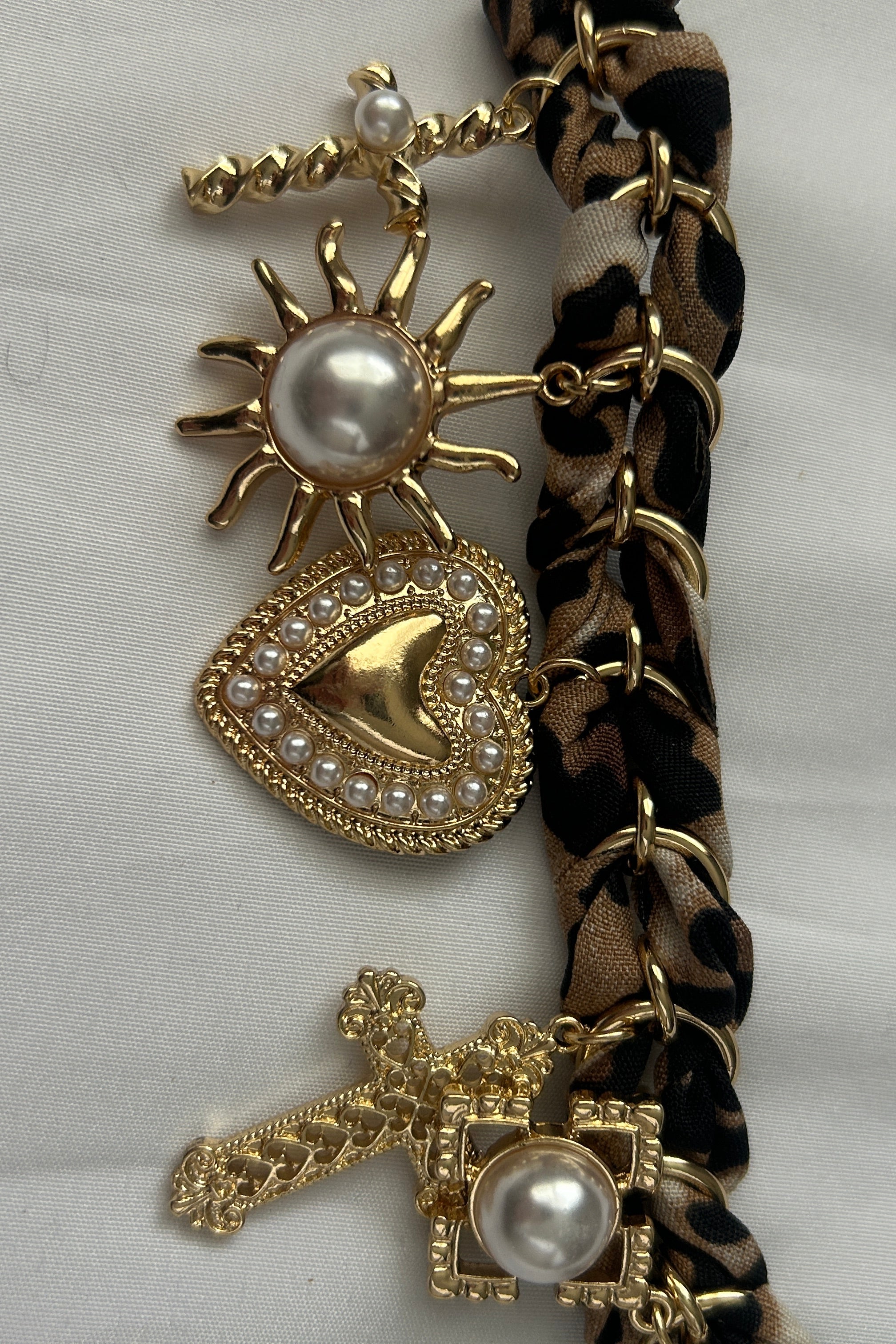 Avec Heart Pearl Cross Charm Bandana Braid Bracelet