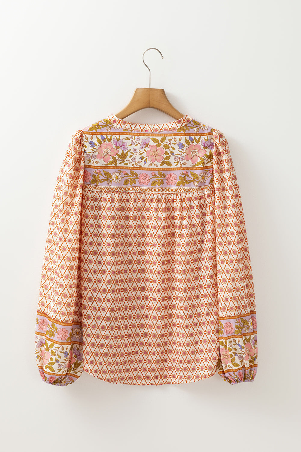 Multicolour Boho Floral Mixed Print Puff Sleeve Blouse