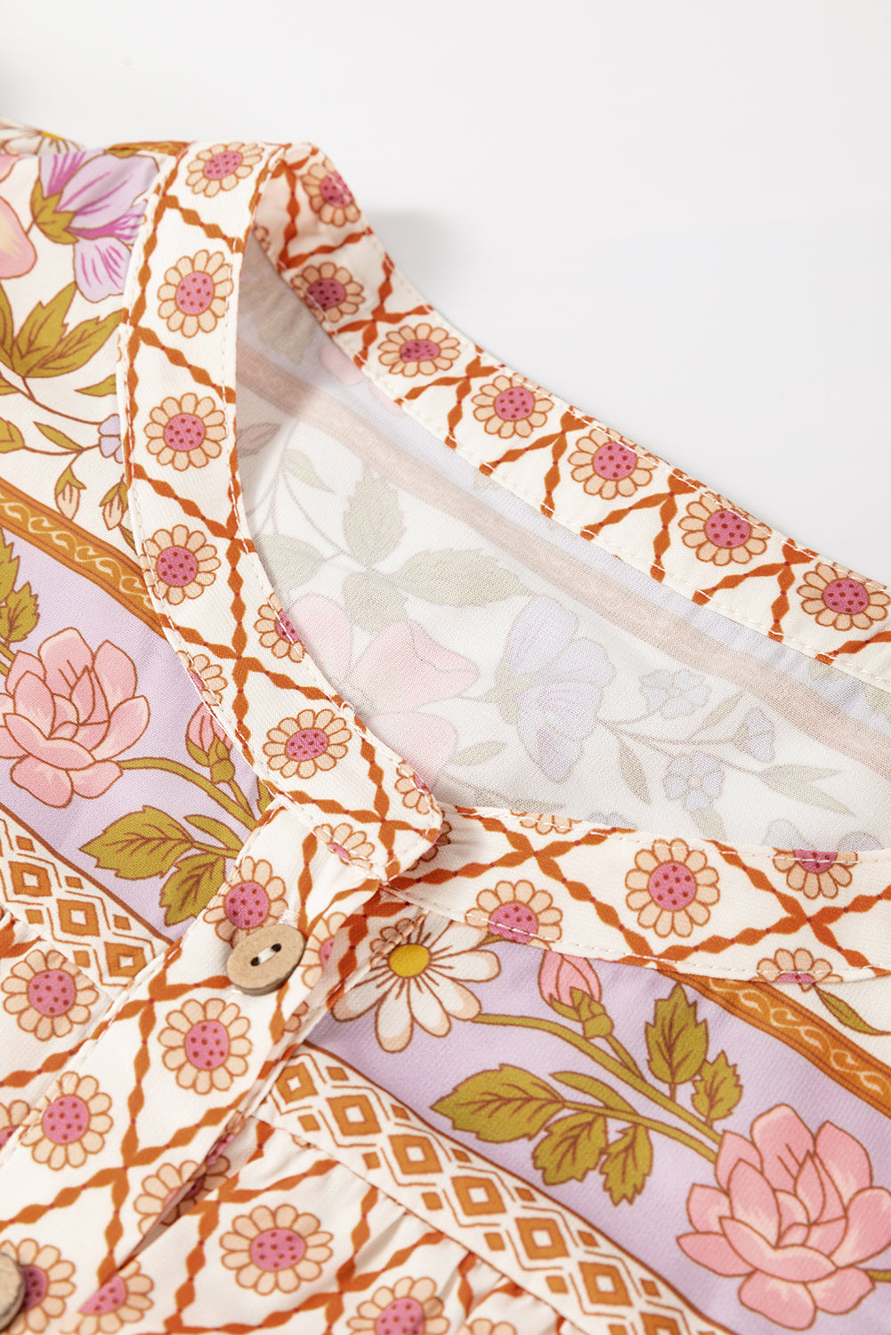 Multicolour Boho Floral Mixed Print Puff Sleeve Blouse