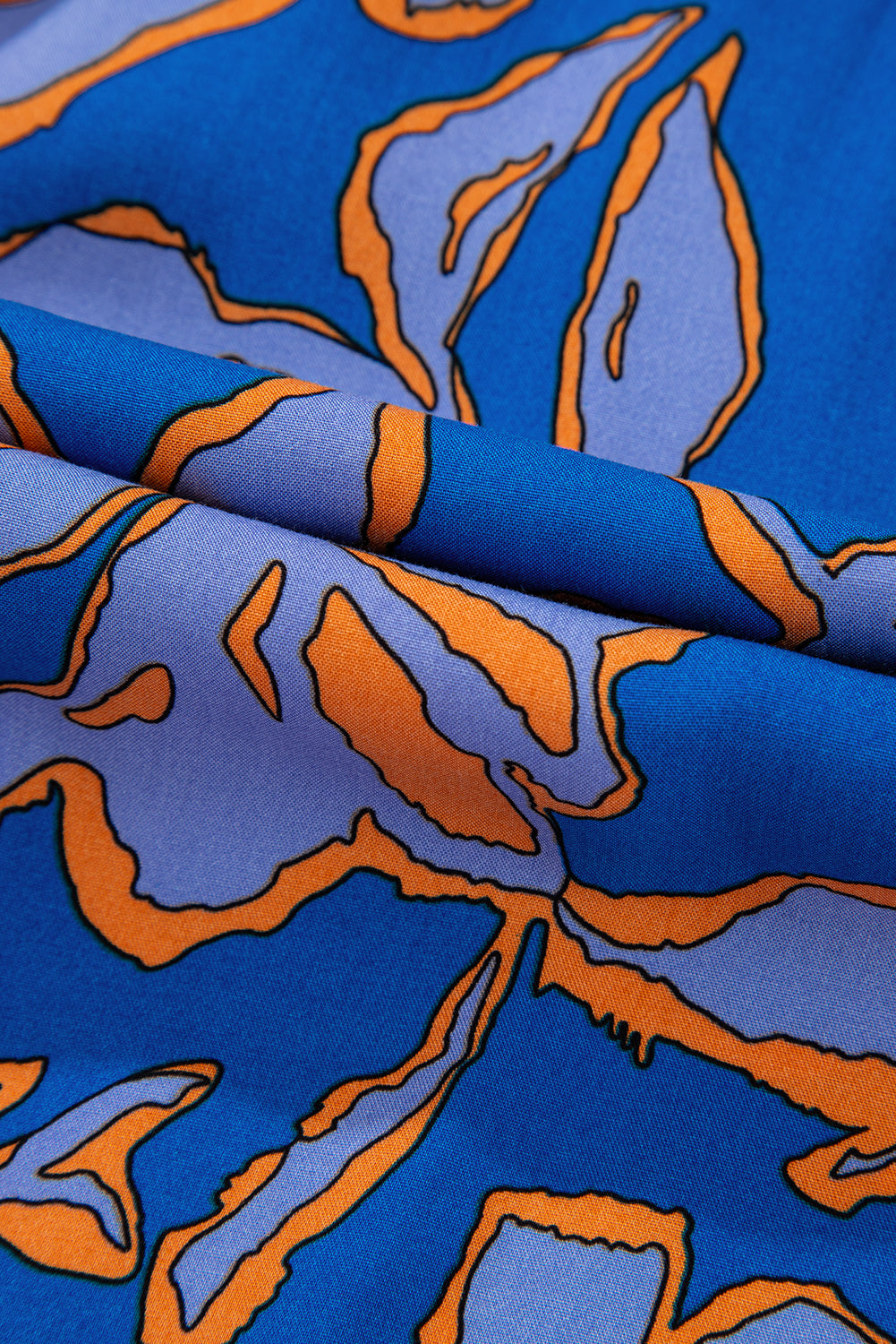 Blue floral print batwing sleeve loose fit blouse