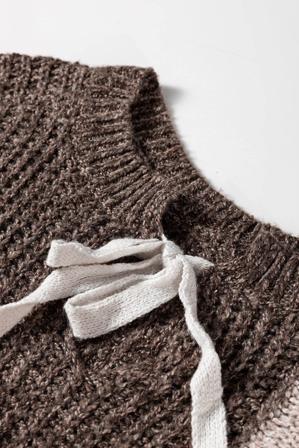 Color Block Brown Patchwork Knit Loose Fit Knotted Back Sweater