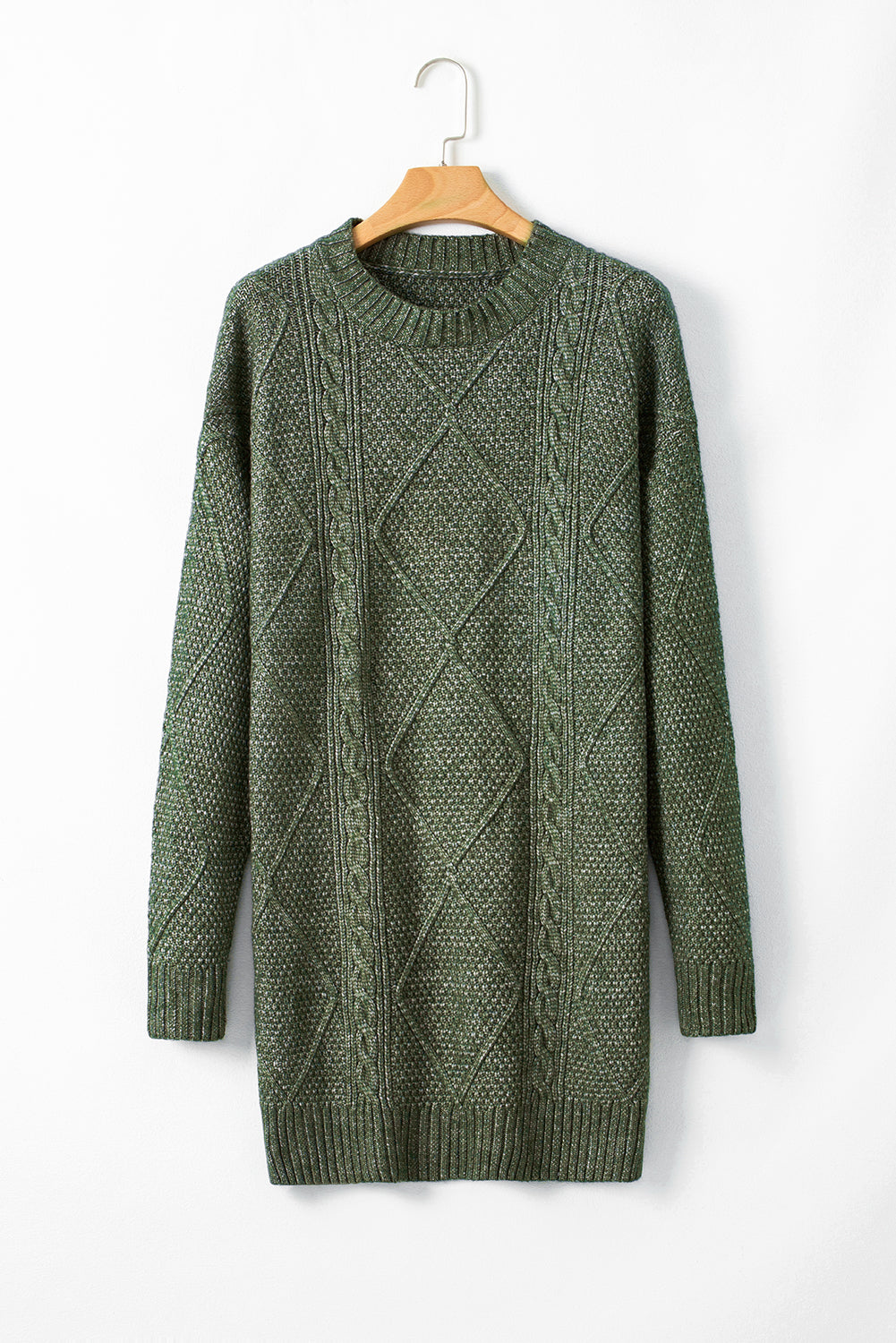 Mist Green Cable Knit Sweater Dress