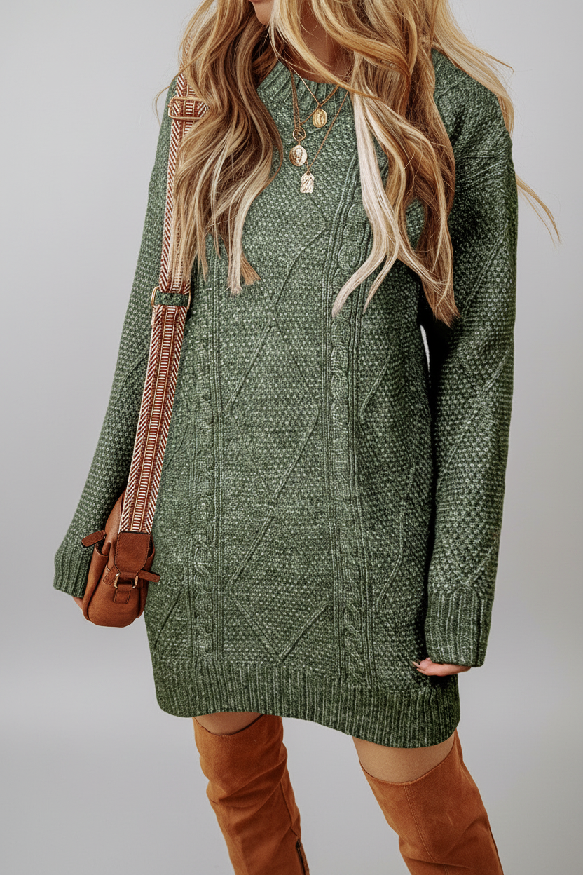 Mist Green Cable Knit Sweater Dress