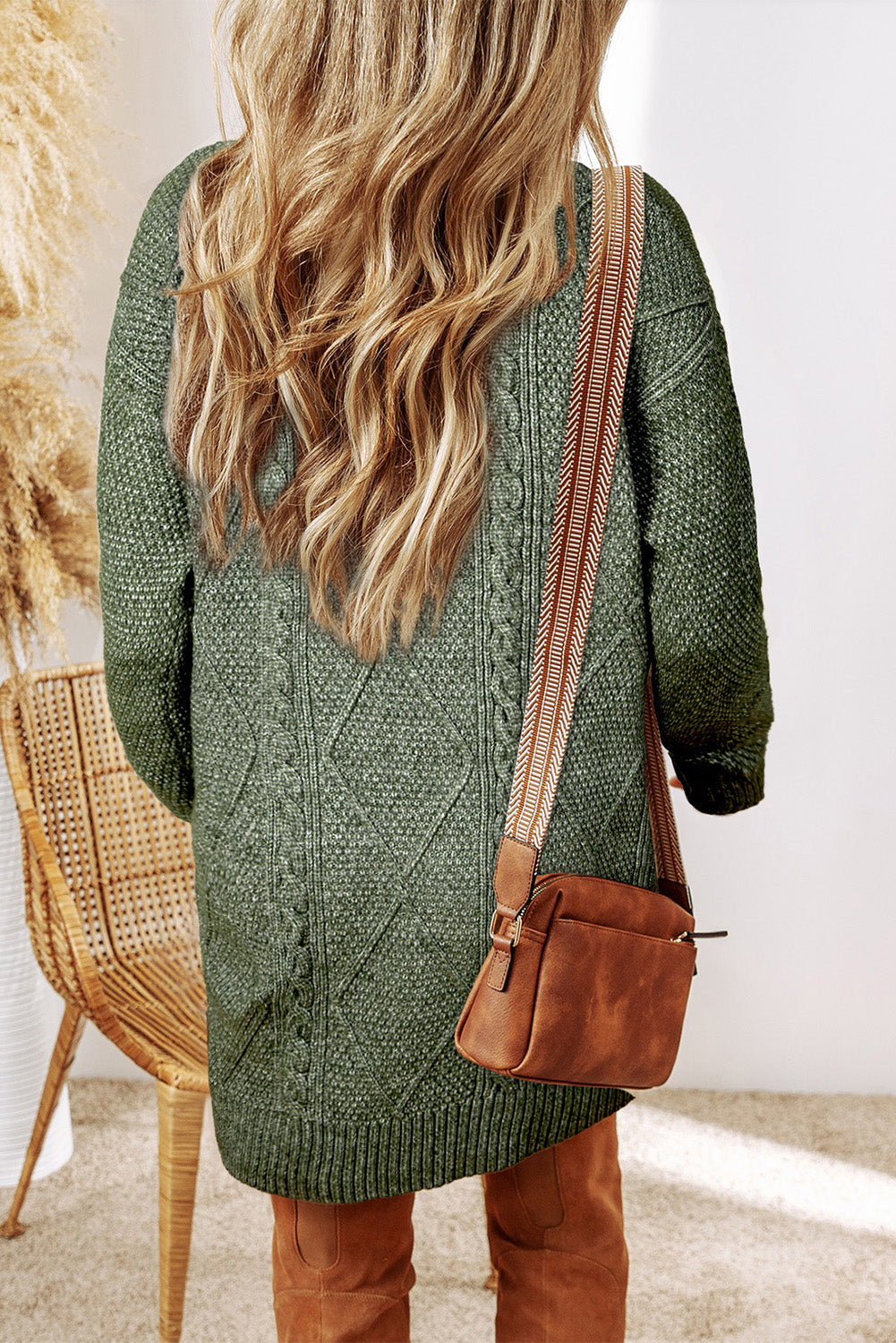 Mist Green Cable Knit Sweater Dress