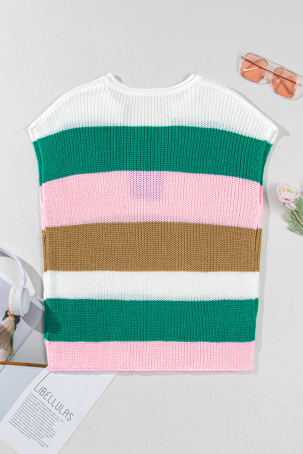 Sleeveless Striped Multicolored Blocked Knit Sweater Top