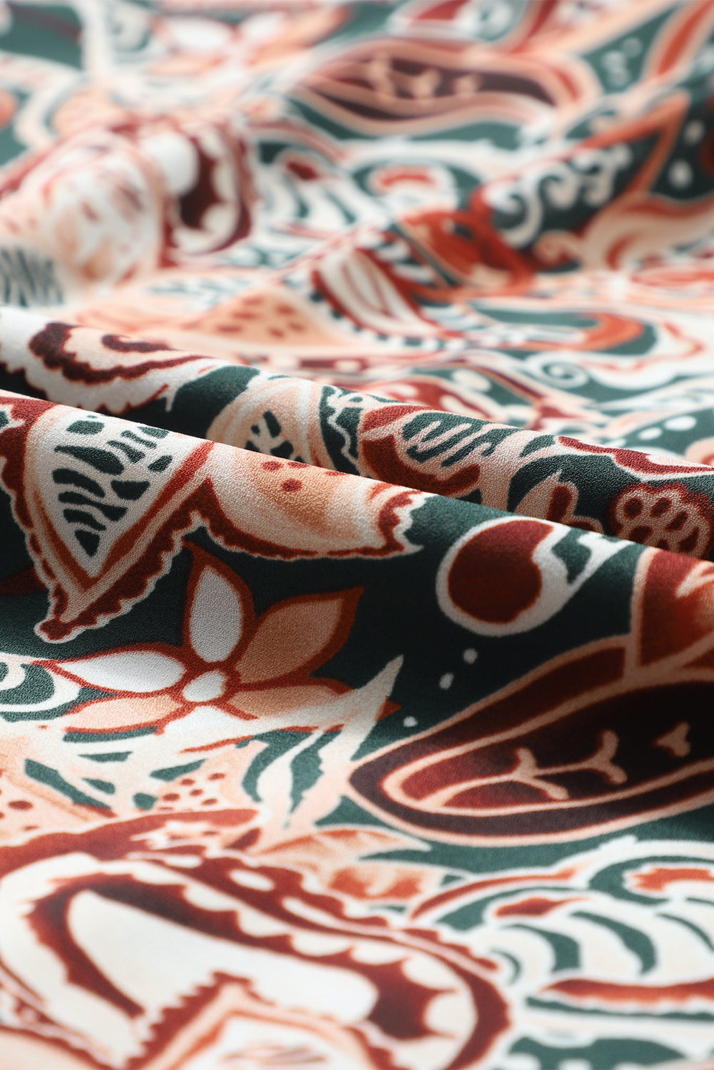 Brown Floral Print Long Sleeve Surplice Flowy Dress