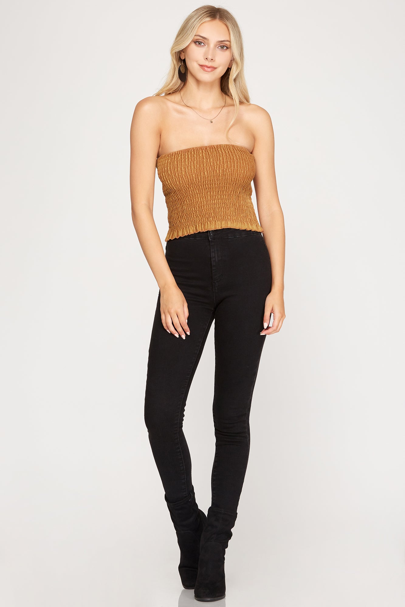 She + Sky Acid Washed Cinnamon Tube Top