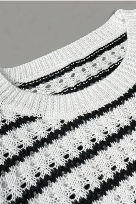 Striped Black and White Knit Ruffle Sleeveless Top