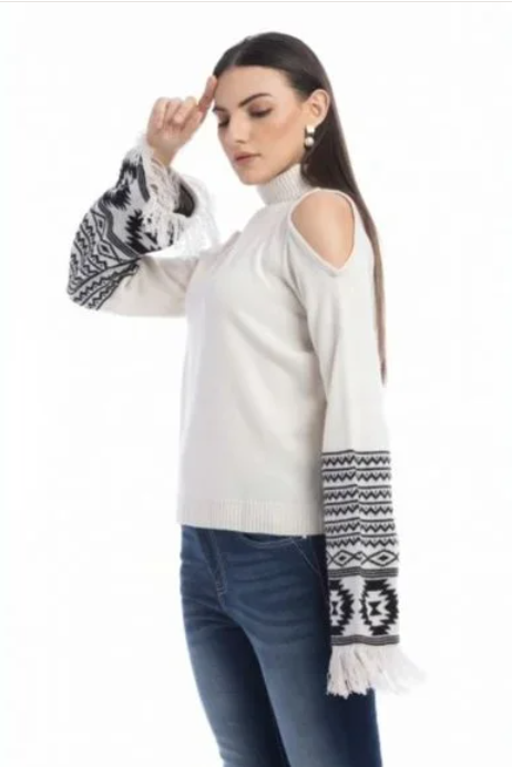 Myra Brinley Prairie Cold Shoulder Fringe Sweater