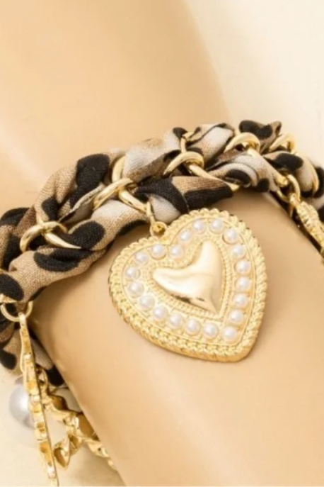 Avec Heart Pearl Cross Charm Bandana Braid Bracelet