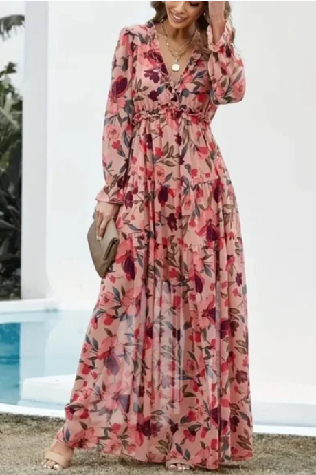 Lotus Floral Layered Maxi Tiered Dress