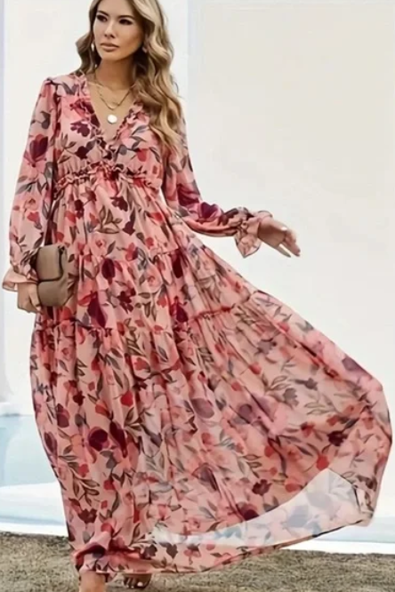 Lotus Floral Layered Maxi Tiered Dress