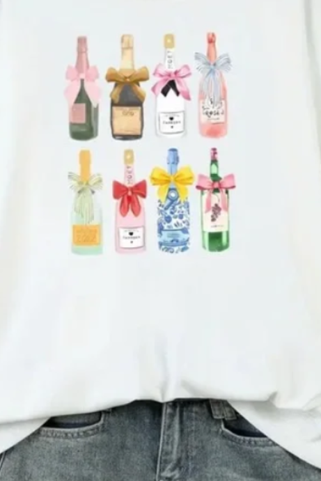 Colorful Champagne Bottle Print White Sweatshirt