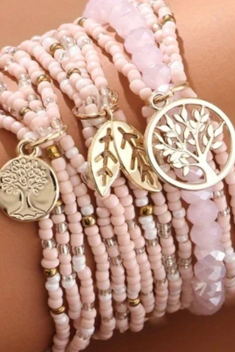 Bohemian Beaded Gold Leaf Charm Bracelet /Anklet 3 Piece Sets