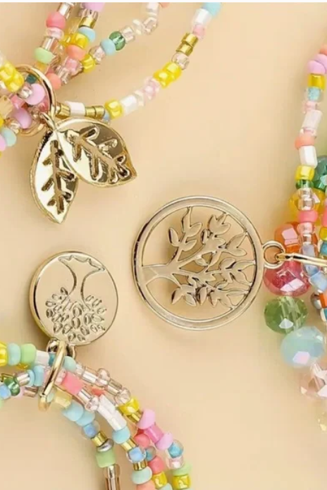 Bohemian Beaded Gold Leaf Charm Bracelet /Anklet 3 Piece Sets