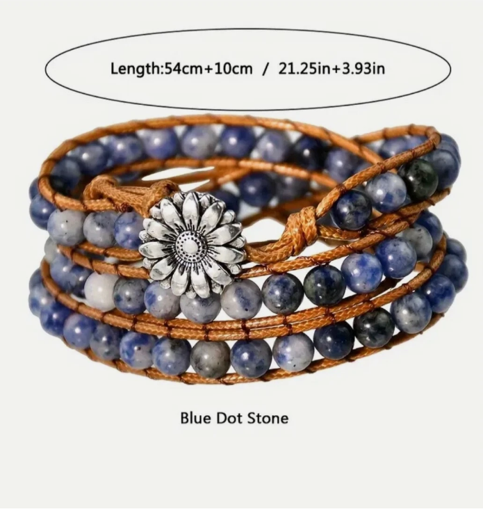 Blue Hues Boho Dot Stone Wrap Bracelet