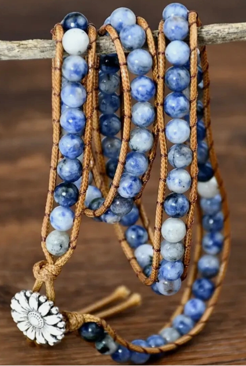 Blue Hues Boho Dot Stone Wrap Bracelet