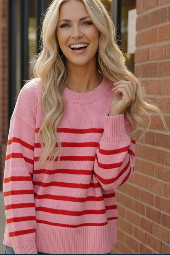 Haptics Pink Striped Hi Low Sweater