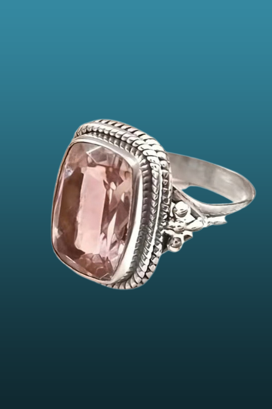 Pink Cubic Zirconia Rectangular Retro Ring