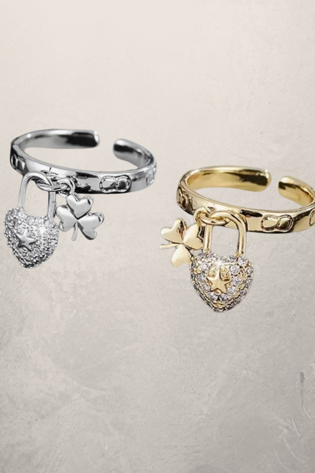 Clover Heart Dangling Adjustable Ring