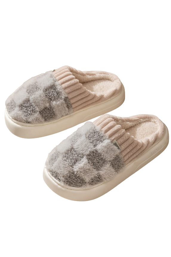 Cozy Women's Gray & White Check Slippers