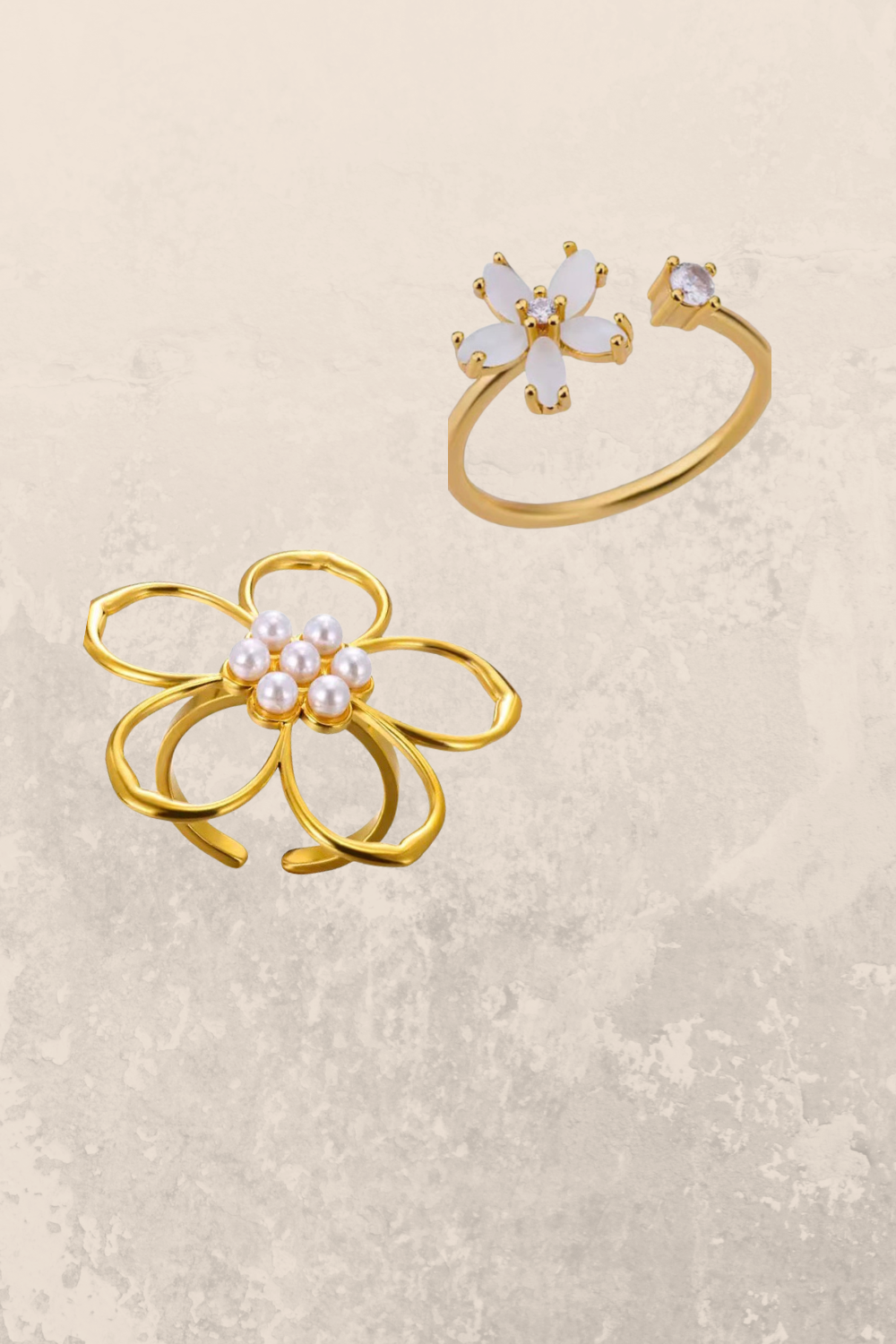 Floral White and Gold set of 2 Rings