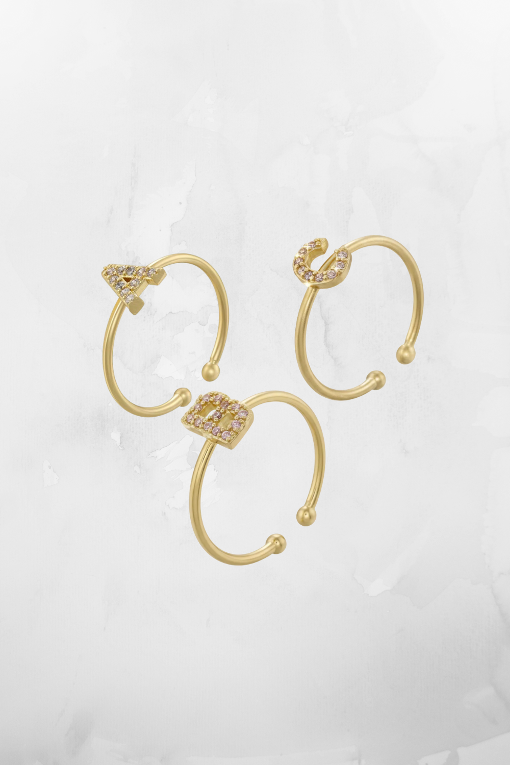 Letter Initial Micro Zirconia Gold Adjustable Ring